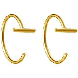 T-vormige oorbellen van 925 sterling zilver, mini-creolen, minimalistisch, modieus, voor dames en meisjes, 14 karaat verguld, goud, Goud