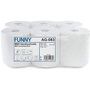 Funny handdoekrol 20 cm, 2-laags, wit, voor binnen en buiten, 450 vellen, verpakking van 6 (6 x 20 cm)