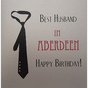 WHITE COTTON CARDS Handgemaakte verjaardagskaart met zwarte strik ""Best Husband in Aberdeen