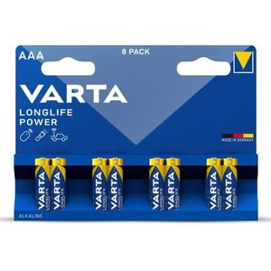 VARTA Longlife Power AAA Micro LR03 alkalinebatterij (8 stuks) – gemaakt in Duitsland – ideaal voor tassen, tassen, controllers en andere accu-powerapparaten