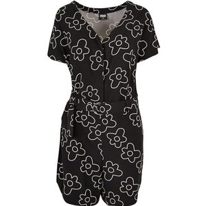 Urban Classics Korte viscose jumpsuit voor dames, T-shirt voor dames, 1 stuk, Zwarte bloem
