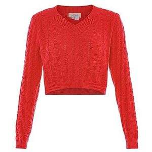 Aleva Pull court en tricot torsadé pour femme Rouge Taille XL/XXL, Rouge, XL