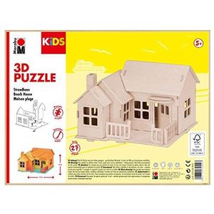 Marabu KiDS 31700000013 3D houten puzzel strandhuis met 27 puzzelstukjes van FSC-gecertificeerd hout, ca. 19 x 14 cm, eenvoudige steektechniek, om te beschilderen en te personaliseren