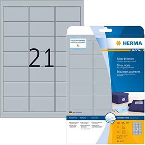Herma 4113 plastic etiketten, 63,5 x 38,1, A4, Lasercopy, Zilver