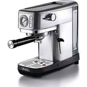 Ariete Espresso Slim Metal 1381, koffiezetapparaat met manometer, compatibel met koffiepoeder en ESE-pads, 15 bar Max, filter voor 1 of 2 kopjes, cappuccino-mondstuk, 1300 W, zilver