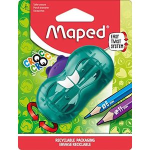 Maped - Croc Croc Twist puntenslijper – ratelsysteem, eenvoudig en snel snijden, speels hamsterdesign – potloodslijper met 2 gaten – blauw