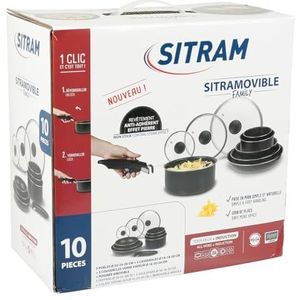 Sitram 713499 Aluminium kookgerei 10-delig: 3 pannen Ø 20,24,28 cm + 3 steelpannen Ø 16,18,20 cm + 3 glazen deksels Ø 16,20,24 cm + afneembare handgreep, alle warmtebronnen inclusief inductie