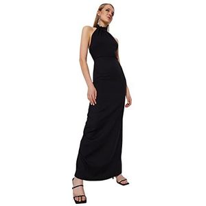 Trendyol Dames getailleerde gebreide avondjurk voor dames, maxi shift, nauwsluitend, gebreid, zwart, 62, zwart.