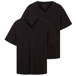 TOM TAILOR 2 stuks katoenen v-hals T-shirts voor heren, 29999-zwart, XXL, 29999-zwart