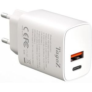 TagoZ Oplader USB C, vermogen 20 W, oplader met dubbele uitgang, compatibel met iPhone 16/15/14/13/12/11 Pro/Max/Plus/Mini/SE/X/XR/XS, iPad, Watch, Galaxy, Android en meer