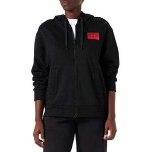 Armani Exchange Sweatshirt met capuchon met ritssluiting, trekkoord, logo op de voorkant, dames, zwart, XS, zwart.