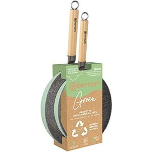 Aeternum Green Induction Wood, 2 pannen met antiaanbaklaag, geschikt voor inductie, handgrepen van beukenhout, diameter 24 cm en 28 cm, 100% recyclebare materialen, groen