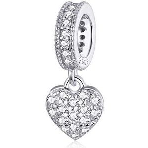 Moeder en dochter bedel, damessieraden, bedelhanger, van 925 sterling zilver met 5A zirkonia, compatibel met Pandora armbanden, Zirkonia, Zirkonia