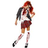 Smiffys Schoolmeisje Zombie Horror High School kostuum grijs met jas gebonden hemd grijs M