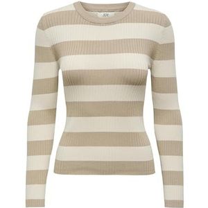 JdY Jdyplum Pull à col rond en tricot pour femme L/S KNT Noos, Humus/rayures : bouleau, XS