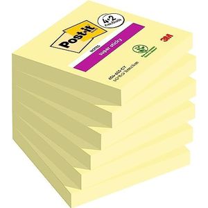 Post-It Super Sticky-notities, kleur kanariegeel, 76 mm x 76 mm, 90 vellen/blok, 4 blokken + 2 gratis/verpakking
