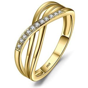 JewelryPalace Zirconia oneindige ring voor dames, zilver 925, verguld, verlovingsring voor dames, geelgouden plaat, ringen, verjaardag, bruiloft, belofte, trouwring, sieraden dames, Edelsteen,