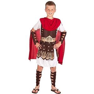 Boland - Kinderkostuum Gladiator, set met tuniek, arm- en beenbescherming, vechter, ridder, carnaval, themafeest - rood bruin wit - maat 7-9 jaar
