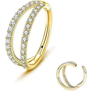 ESHIONER 1 x G23 titanium piercing, hypoallergeen, zirkonia, kleine fijne ring voor neus, lip en oor, tragus, kraakbeen, helix, kaliber 18/16, 8-10-12 mm, zwart, zilver, goud, Titanium