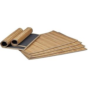 Relaxdays bamboe tafelloper set van 6 eettafel rechthoekig afwasbaar non-slip tafelmat, natuur - 30 x 45 cm