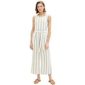 TOM TAILOR 1036671 Jumpsuit voor dames, linnen, met ceintuur, 1 stuk, 31948 - Off-White, Bruin met verticale strepen