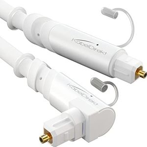 KabelDirekt - 90° haakse optische audiokabel met 0% signaalverlies - 7,5 m - TOSLINK kabel wit (TOSLINK naar TOSLINK, S/PDIF, glasvezelkabel voor thuisbioscoop, versterkers, PS4, Xbox)
