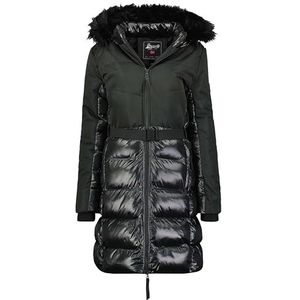 Geographical Norway Dorifore Lady Parka Longue Epaisse Chaude Femme Automne Hiver - Manteau Fin Capuche Fausse Fourure - Blouson Coupe Vent - Doudoune Elegante Femmes (Noir L), Noir, L