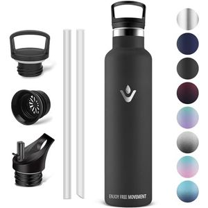 Vikaster Thermosfles, 1 l, BPA-vrij, met rietje, voor school, sporten, fietsen, kamperen, fitness, outdoor