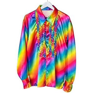 Boland - Disco-overhemd met ruches voor heren, regenboogkleuren, kostuum, party-T-shirt, jaren 70, themafeest, carnaval
