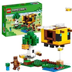 LEGO 21241 Minecraft Het bijenhuisje, bouwspeelgoed, boerderij met huis om te bouwen, zombie en dierenfiguren, verjaardagscadeau voor kinderen