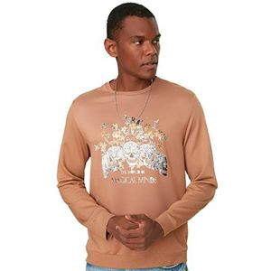 Trendyol Effen sweatshirt met ronde hals trainingspak heren, bruin, M, Bruin