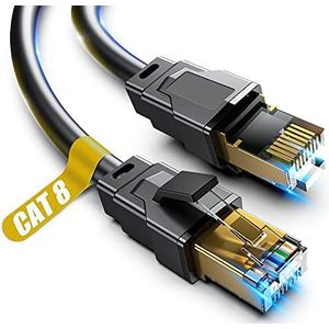 Ethernet-kabel ethernet kabel categorie 8 0,5 m 1 m 2 m 3 m 5 m 6 m 9 m 12 m 15 m 18 m 30 m professionele netwerkkabel muur binnen buiten (18 m), zwart