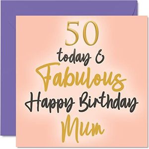 Fantastische verjaardagskaart voor de 50e verjaardag voor mama – 50 Today & Fabulous – verjaardagskaart voor mama van dochter en zoon, 145 mm x 145 mm – mooie wenskaart voor mama