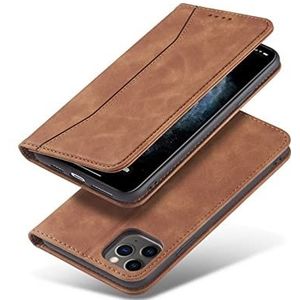Hoes voor iPhone 13 Pro 6,1 inch PU lederen wallet case magneetsluiting compatibel met iPhone 13/12 Pro max 5G kaki