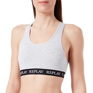 Replay Sportbeha, voor dames, lichtgrijs/zwart/wit, maat L, lichtgrijs, zwart, wit