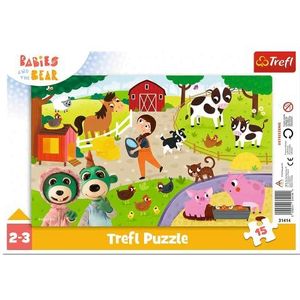 Trefl - Babies and the Bear, charmante babypuzzel voor baby's, 15 grote delen, frame en harde mat, met sprookjeshelden voor baby's en beren, boerderij, dieren, voor kinderen vanaf 2 jaar