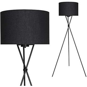 Briloner Leuchten Moderne vloerlamp voor woonkamer, stoffen lampenkap zwart E27 met koordschakelaar metaal 60W 650x1,42mm (B x H), diameter lampenkap 380mm