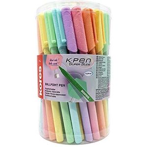 Kores - K0R-M: balpennen in pastelkleuren, medium punt 1 mm, semi-gel blauwe inkt voor zacht schrijven, ergonomische zeshoekige vorm, school- en kantoorbenodigdheden, 50 stuks