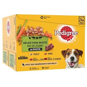 PEDIGREE Maaltijd voor honden, 48 verse zakjes (2 verpakkingen 24 x 100 g) – hondenvoer in saus – kalkoen/kip/rundvlees/lamsvlees – compleet en uitgebalanceerd voer met natuurlijke ingrediënten