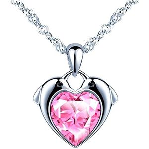 INFINIONLY Elegante hartketting voor vrouwen en meisjes, halsketting van 925 zilver, hartvormige hanger versierd met schattige dolfijn, ingelegd met glanzende zirkonia, met 45 cm lange ketting,