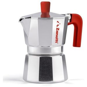 Zanetti, Mama Red Edition Moka aluminium koffiezetapparaat, half kopje, mokka espresso met druppelstop, siliconen afdichting, ergonomische handgreep, kleur rood