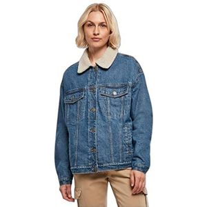 Urban Classics Dames oversized sherpa denim jas dames, clearblue washed