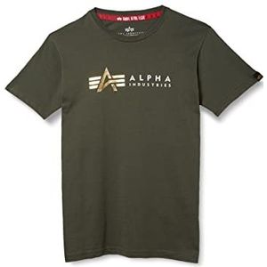 ALPHA INDUSTRIES Alpha Label T Foil Print T-shirt, korte mouwen, voor heren, Donkere Olijf