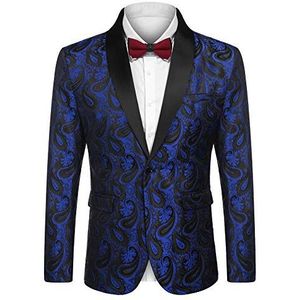 COOFANDY Herensmokingjas met bloemenpatroon, regular fit, revers kasjmier, Blauw