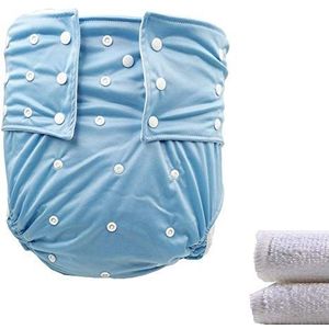 LukLoy Grote stoffen luiers voor volwassenen met 2 incontinentie-inzetstukken, beschermend ondergoed, wasbaar, verstelbaar, herbruikbaar, lekvrij voor maat L 65 cm ~ 135 cm (lichtblauw)
