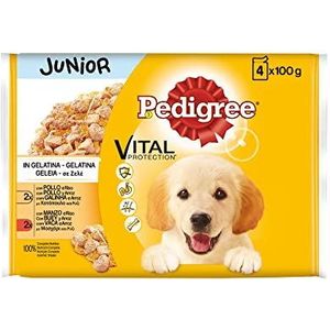 Pedigree Natvoer voor junioren, kip en rundvleessmaak met gelatine rijst, multipack (13 verpakkingen x 4 zakjes x 100 g)