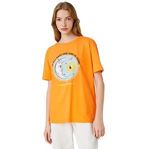 Koton T-shirt imprimé Crew Necn à manches courtes pour femme, Orange (229), M
