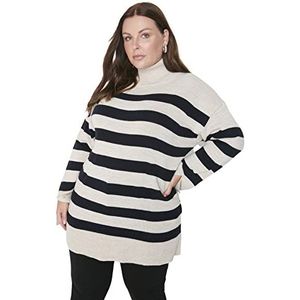 Trendyol Dames coltrui gestreept oversized beige XL plus size, Beige