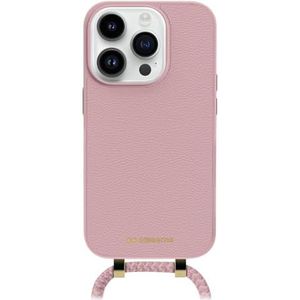 case&me Afneembare beschermhoes voor iPhone 15 Pro, verstelbare schouderriem, nekkoord, zacht aanvoelend, roze