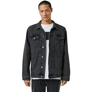 Koton Basic jeansjack met knoopsluiting met gedetailleerde zak en klassieke kraag, herenjas, Zwart (999)